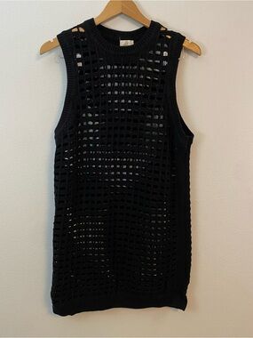 Isla Black Open Knit Crochet Dress Swimsuit Cover Up Womens Large